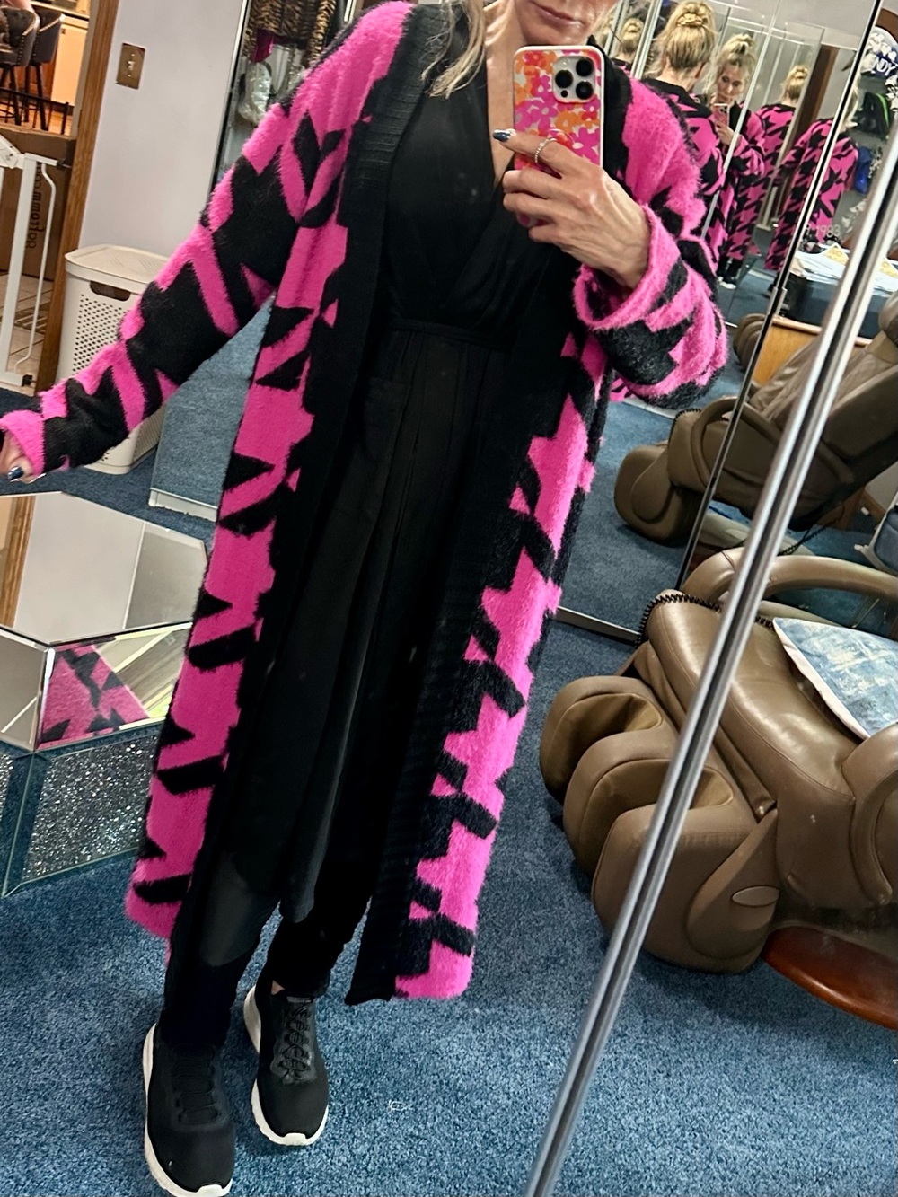 Stylish Pink and Black Women's Sweater thick coat High quality sweater jacket